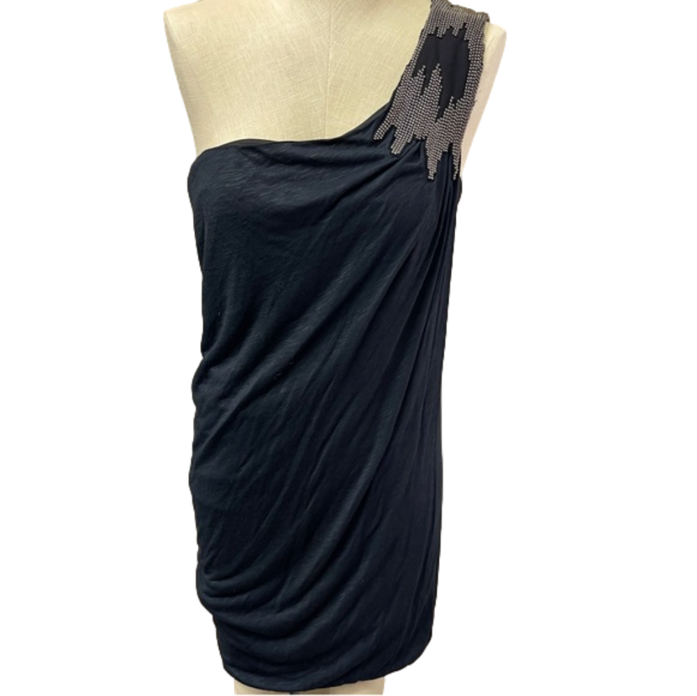 Yigal Azrouel Cut 25 Black One Sleeve Beaded Dress Size 6